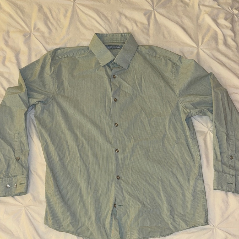 Calvin Klein - Men's Green Striped Button-Up Shirt